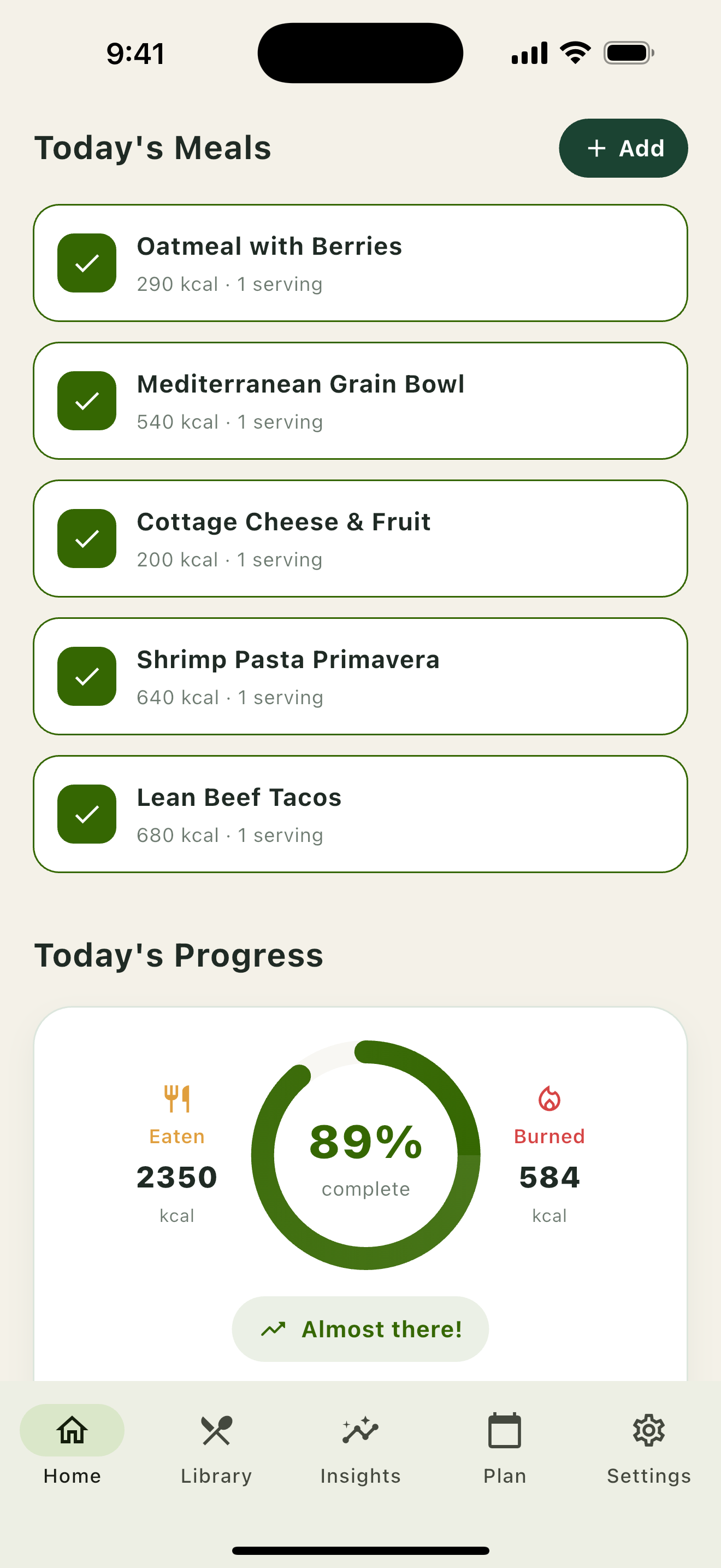 iMeal AI Home Screen